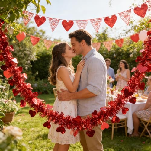 Valentine's Day Decorations - 2M Hanging Valentine's Day Heart Tinsel Garland Metallic Twist Garland Ceiling Hanging Decorations for Valentine's Day Party Anniversary Wedding Arrangement - Image 5