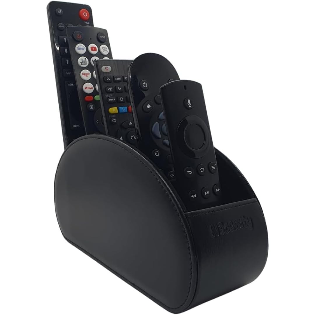 N3cessity Remote Control Holder/Desktop Organiser - Storage Caddy with 5 Compartments Fits Office Supplies, Makeup Brushes. (Black)
