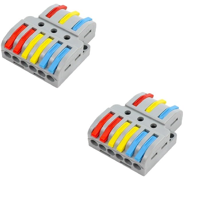 Image of ZIVIK 3 in 6 Out Electrical Wire Connector, 2 Pcs Splicing Wire Terminal Block, Three Head 6 Way 250V Nylon Copper Block Terminal Wire Jointer Cable Conductor Clamp, Push-in Connectors