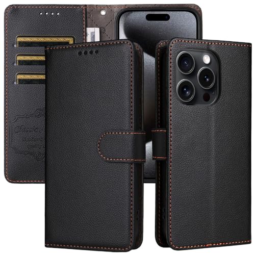 Étui iPhone 17 Air noir portefeuille magnétique en cuir pleine fleur véritable