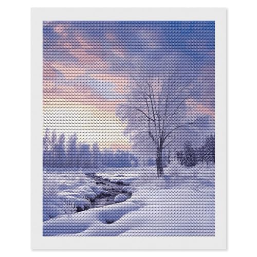 Peinture diamant paysage d'hiver strass ronds adulte débutant DIY