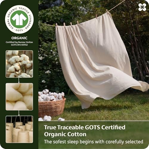 Image of Bedsure PureWoven 100% GOTS Certified Organic Cotton Sheets, King Size 4PCS | Eco-Friendly, 17 inch Deep Pocket with Corner Straps, Luxury Hotel Soft, Breathable & Durable Sateen Bed Sheets, OEKO-Tex, Linen