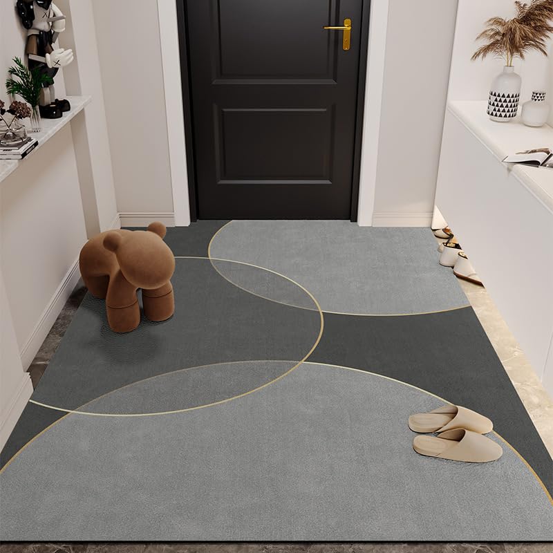 Tapis entree interieur gris 40x60 cm geometrique lavable