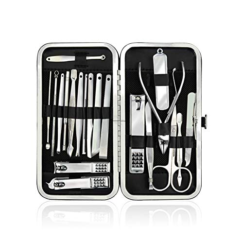 Manicure Pedicure Set Stainless Steel Nail Clippers Set, Nail Tools Set of 20 Black Leather Case Portable Travel & Grooming Kit Men Women
