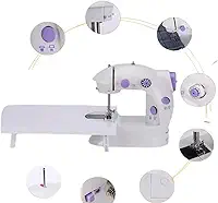 Mini Máquina de Costura Portátil, 2 Velocidades, Bivolt, Compacta com Pedal, Branca e Lilás