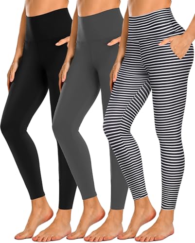 NEW YOUNG 3 Pack Leggings with Pockets for Women High Waisted Tummy Control Workout Yoga Pants
