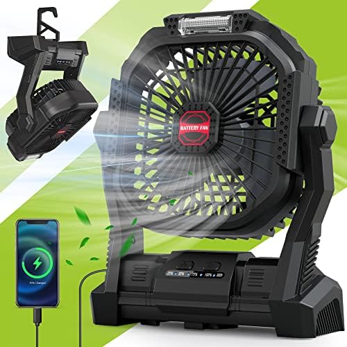 Personal Fan Camping Fan with LED Lantern, Up to 25H Rechargeable Battery Operated Fan with Hook, 4 Speeds 3 Light Modes, USB Desk Fan Tent Fan for Camping Office Worksite, Indoor Outdoor Use, Black