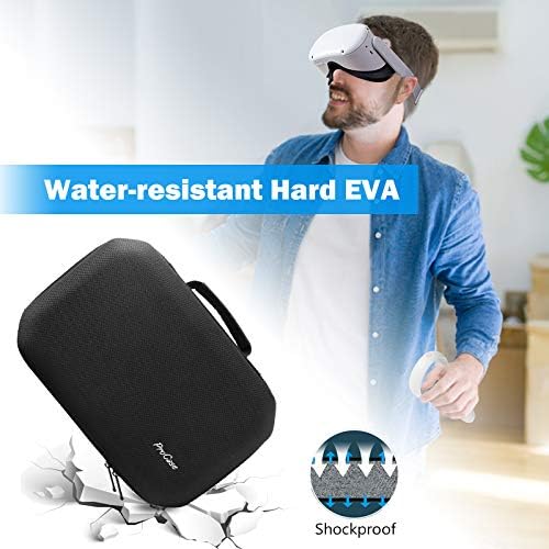 ProCase Hard Travel Case for Meta Quest 2, Controllers Accessories Shockproof EVA Hard Shell Carrying Case Storage Bag with Shoulder Strap for 3D VR Gaming Headset Black
