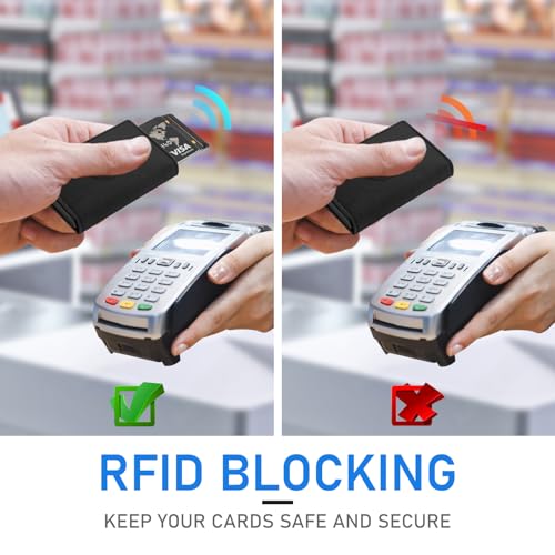 Wallet for Men Credit Card Mens Wallet, Pop Up Card Holder, Smart, Slim Wallet for Men with Money Clip, RFID Tri-fold Wallets, Minimalist Design for Front Pocket - Gift Box (Black)3