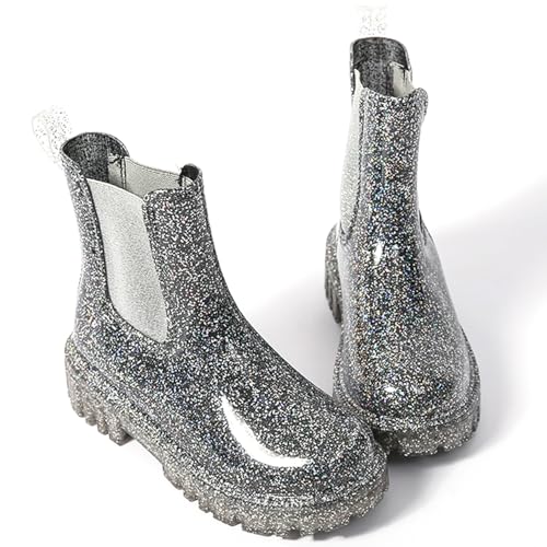 DRECAGE Gummistiefel Damen Halbhoch Regenstiefel Wasserdicht Chelsea Boots Damen Regenschuhe Kurz Silber 39 EU
