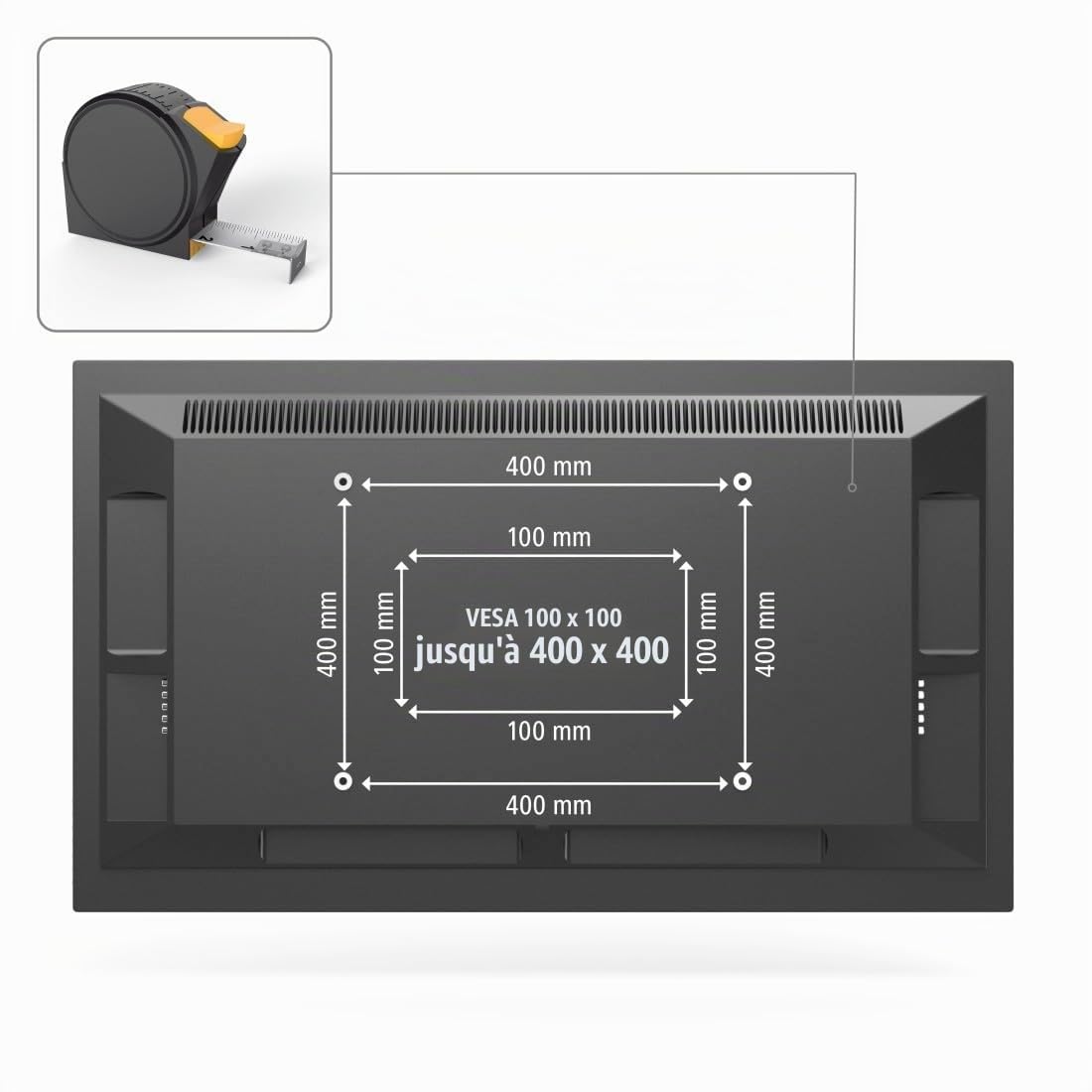 Hama Support Mural TV Dispositif Antivol Garantie 10ans (TV 32" à 65", 81 à 165cm 50Kg Max, Idéal espaces publics, Compatible VESA, Chevilles Fischer founis, Système Easy Fix) Noir
