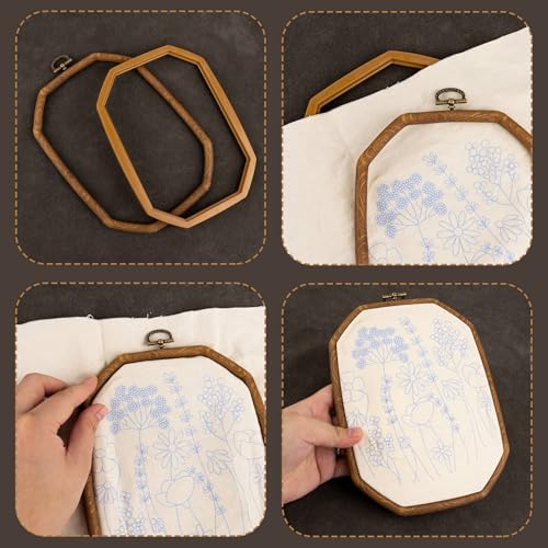 Image of Framendino, 3 Pack Imitation Wood Embroidery Hoops Cross Stitch Craft Hoop Frame for Sewing 5.9 inchx 7.87 inch
