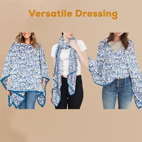 Image of Pepperika Rayon Nursing Cover for Breastfeeding Mother Multiuse Poncho Style Shawl Feeding Cover for Nursing Mom Scarf with Buttons Cotton Feeding Apron (Pack of 1) Multicolour /Turquoise