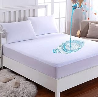 MH Home Single Waterproof Mattress Protector 40 Cm Extra Deep Stretch Skirt - Terry Towel Mattress Topper Anti Allergy and Breathable Fitted Mattress Cover - Single(90x190+40)Cm