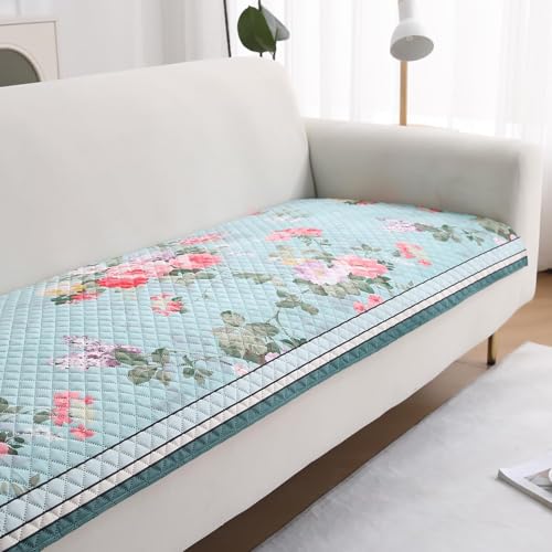 Image of HOKIPO 'LiefNest' Holland Velvet Sofa Cover Mat with Foam Filling for 1 /2 /3 Seater & L-Shape Sofa. Make Your Own Sofa Cover Set, Mat Size: 180(L) cm, Fresh Floral Pastel Blue (NEW-IN-825-D3)