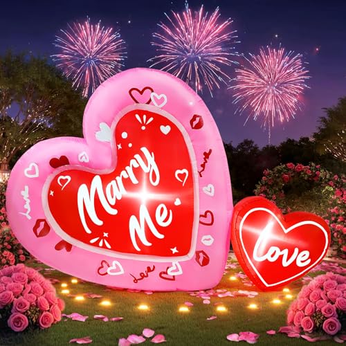 LETIME 6.9 FT Valentines Inflatables Outdoor Decorations Romantic Heart-Shaped Marry Me Blow up with...