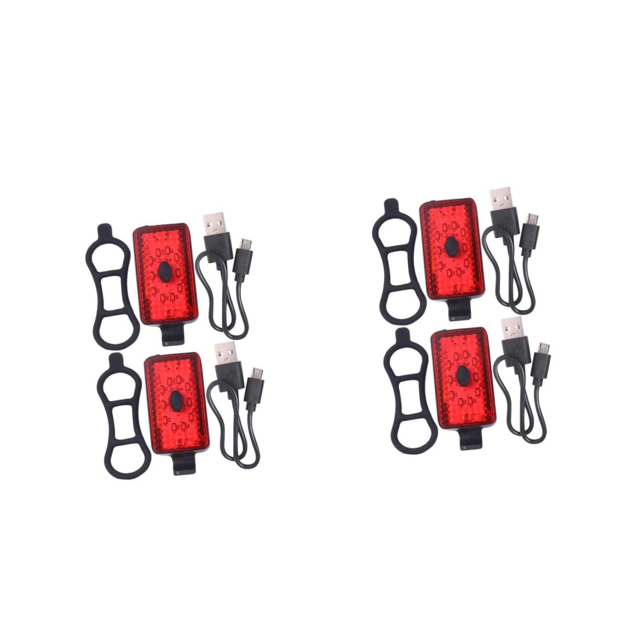 Balacoo 4 Sets Super Bright Cycling Warning Light Set Rechargeable Bike Rear Tail Lights Led Bike Taillights