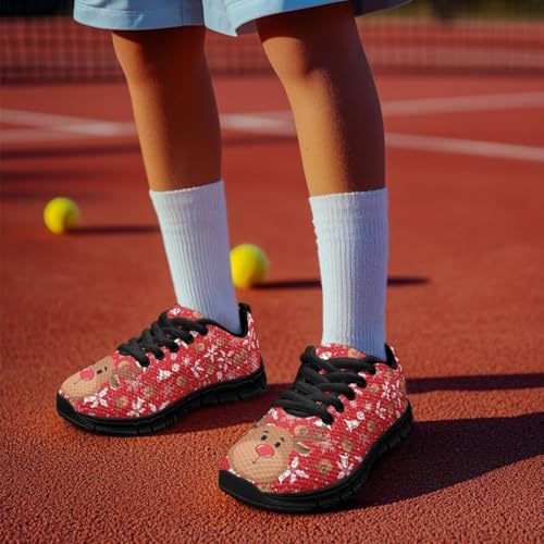 Kids Christmas Sneaker Cozy Breathable Lace-Up Tennis Shoes for Litter Kids Anti-Skip Footwear Lightweight Running Shoes for Big Kid US 11-53