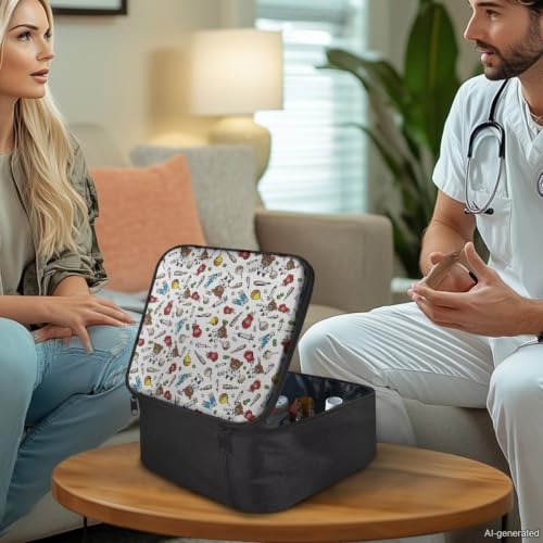 Image of Gomyblomy Cute First Aid Kit Empty for Home Travel Medicine Bag Bear Doctor Print Emergency Trauma Bag Portable Medical Supplies Storage Pouch for Home Office Cars School