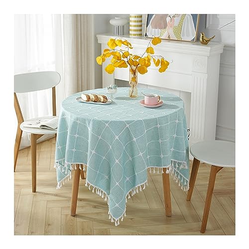 Nappe ronde 200cm cyan à carreaux pour protéger la table sans repassage - 2
