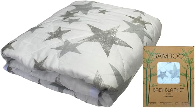 Immaculate Textiles - Bamboo Baby / Toddler Muslin Nursery / Pram / Car Seat Blanket - 70% Bamboo / 30% Cotton - Oeko-Tex Certified : Quilted & Super Soft : Boys or Girls (100x80cm, Stars)