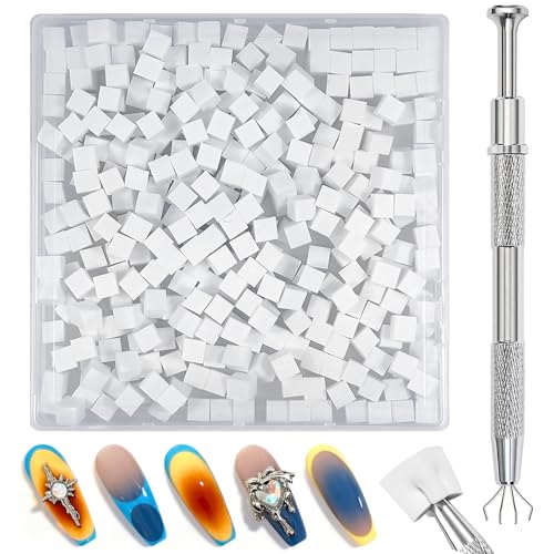 Qufiiry 300 Stück Nail Art Schwämme mit Metallgreifer, Nagelkunst Schwammpinsel, Maniküre Zubehör für Nägel, um Eine Vielzahl von Gradient Nail Art Patterns zu Erstellen (Weiß)