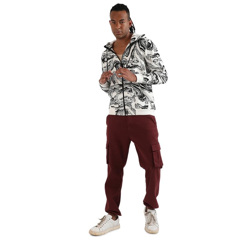 Image of CAHOOT Men's Dark Blue Zip-Front Hoodie with Contrast Drawstring for Casual Wear | Long Sleeve | Hooded Neck | Zipper Closure | Cotton Sweatshirt Crafted with Comfort Fit for Everyday Wear