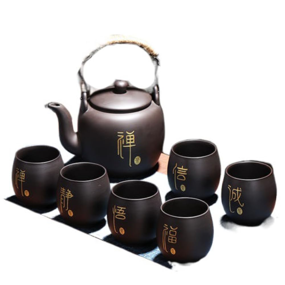 Service à thé en Sable Violet 7 pièces avec théière, Tasse et Assiette en céramique pour la Maison