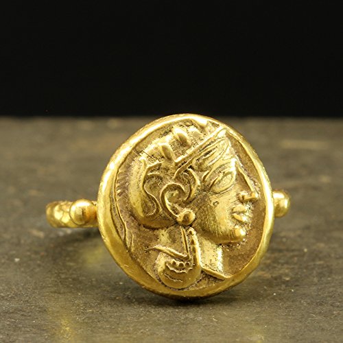 Miniatura 3 de Caprixus Signet Ring 925 Sterling Silver Ring Ancient Greek Athens Athena Coin Ring 24K Gold Vermeil Designer Handmade Rings for Women Hammered