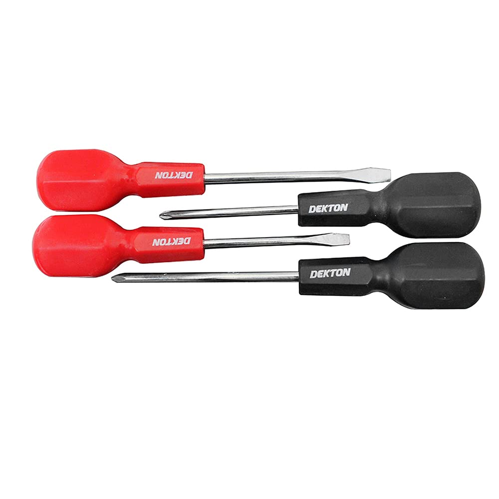 Dekton 4pc Cabinet Handle Screwdriver-4 Screwdrivers With Cabinet Handles For Extra Torque| Precision Screwdrivers For Installing And Tightening Handle| Comfortable Grip| Durable Chrome Vanadium Steel