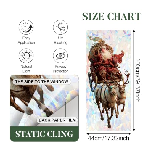 Image of Santa Sleigh Reindeer Holographic Window Film 17.32x39.37in Cling
