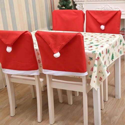 CZSYZCZS 4PCS Weihnachtsstuhl Abdeckungen, roter Weihnachtsmann Hut...