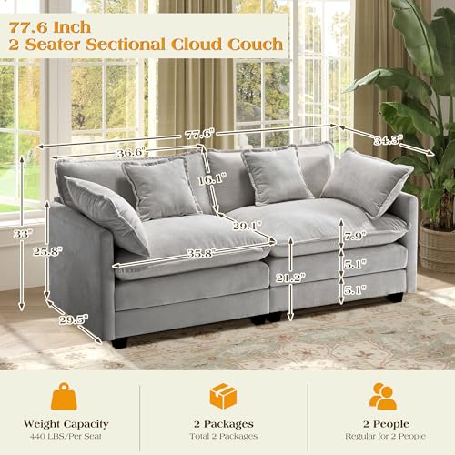 Image of 77.6 inch Modular Sectional Sofa,Loveseat Couch for Living Room, Modern Deep Seat Sofa 2 Seater Chenille Fabric Comfy Cloud Couches with Throw Pillows for Apartment,Small Spaces