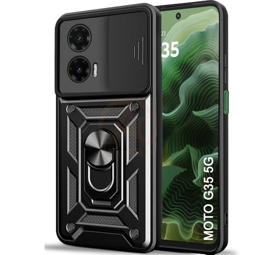Image of Armor Bumper Back Cover Case for Motorola Moto G35 5G Rotating Camera Cover, Ring Holder & Kickstand | Heavy Duty & 360 Degree Protection Motorola Moto G35 5G Back Cover (Black)