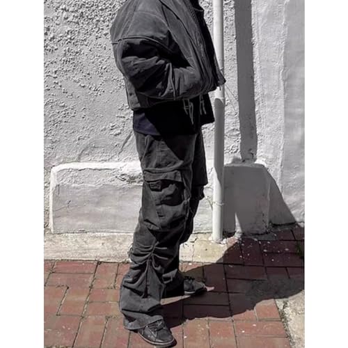 Layered Pleated Straight Leg Pants Unisex High Street Washed Denim Jeans3