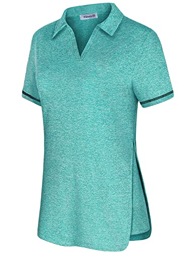 Golf Shirts for Women Tennis Polo T-Shirts Short Sleeve V Neck Loose Fit Plain Workout Yoga Tops Green