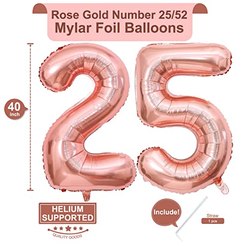 Image of 40 Inch Rose Gold 25 Number Balloons Giant Jumbo Huge 25 or 52 Foil Mylar Helium Number Digital Balloons Rose Gold Birthday Mylar Digital Balloons 25 Birthday Party 25th Anniversary Events Party