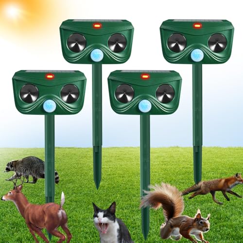 Gebatule 4 Pack Ultrasonic Animal Repellent Outdoor Deer Repellent Cat Repellent Outdoor Solar Animal Repeller with Motion Sensor to Repel Squirrel Rabbit Repellent for Yard Garden
