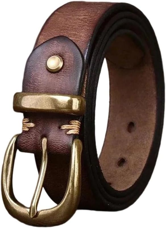 Unisex Leather Belt - 3.3 cm Solid Cowhide with Pin Buckle, Korean Style for Jeans