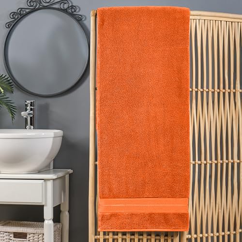 Image of Elegant Comfort Three Line Popcorn Extra Large Luxury Bath Towel - 40 inch x 80 inch inch,Premium Hotel Spa Quality 1 Piece Oversized Bath Sheet 100% Turkish Cotton Super Soft Highly Absorbent, Vibrant Orange