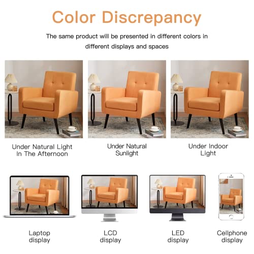 Huimo Tufted Arm Chair Set Of 2,Accent Chair,Linen Fabric Single Sofa Chairs, Living Room Leisure Reading Chair, Comfy Mid-Century Modern Room Chair For Bedroom,Reading Chair(Light Orange) #TOP4