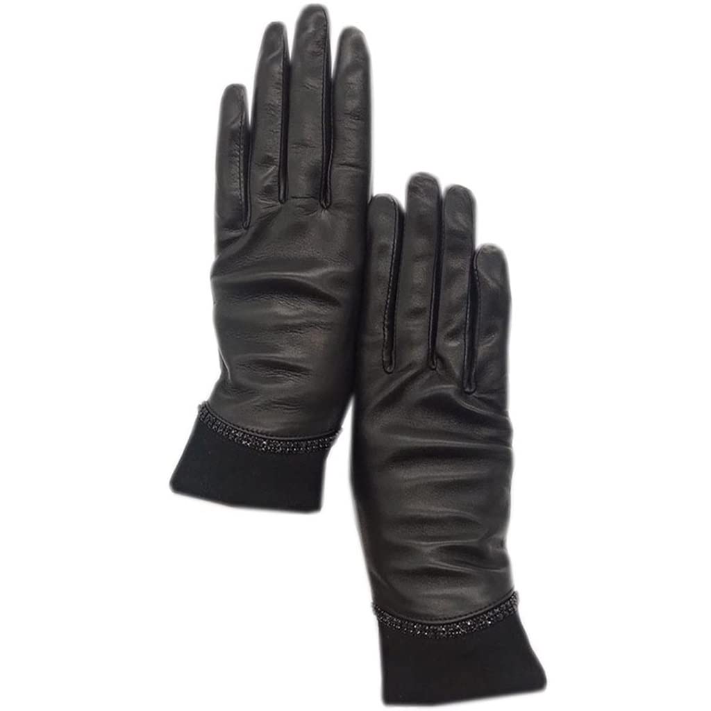 Genérico Guantes De Piel Auténtica para Mujer, Forro Cálido Y Suave, Elete Accesorio De Invierno, Transpirables Y Duraderos, Color Negro, Ideales para Regalar (D 8.5)