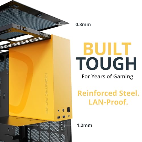 Image of Geometric Future M5 Tempered Glass Mid Tower, E-ATX /ATX Gaming Case, 1.2mm Steel, Type C, Toolless Panels, Support 420 /360 Radiator, Dual-Chamber, Black /Yellow, GEO-M5-BY