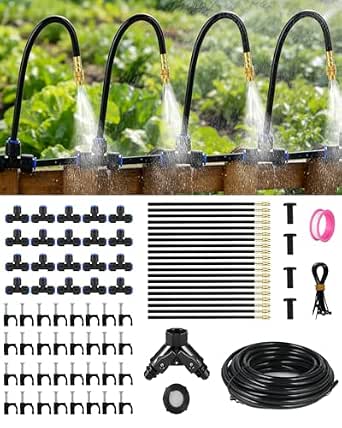 130FT Drip Irrigation System for Garden with 20 Nozzles and Adjustable Sprinklers