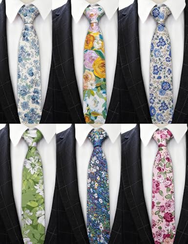 Image of Barry.Wang Mens 6 PCS Ties Silk Striped Paisley Check Floral Necktie Silky Woven Wedding Business Party Ties 3.34 inch
