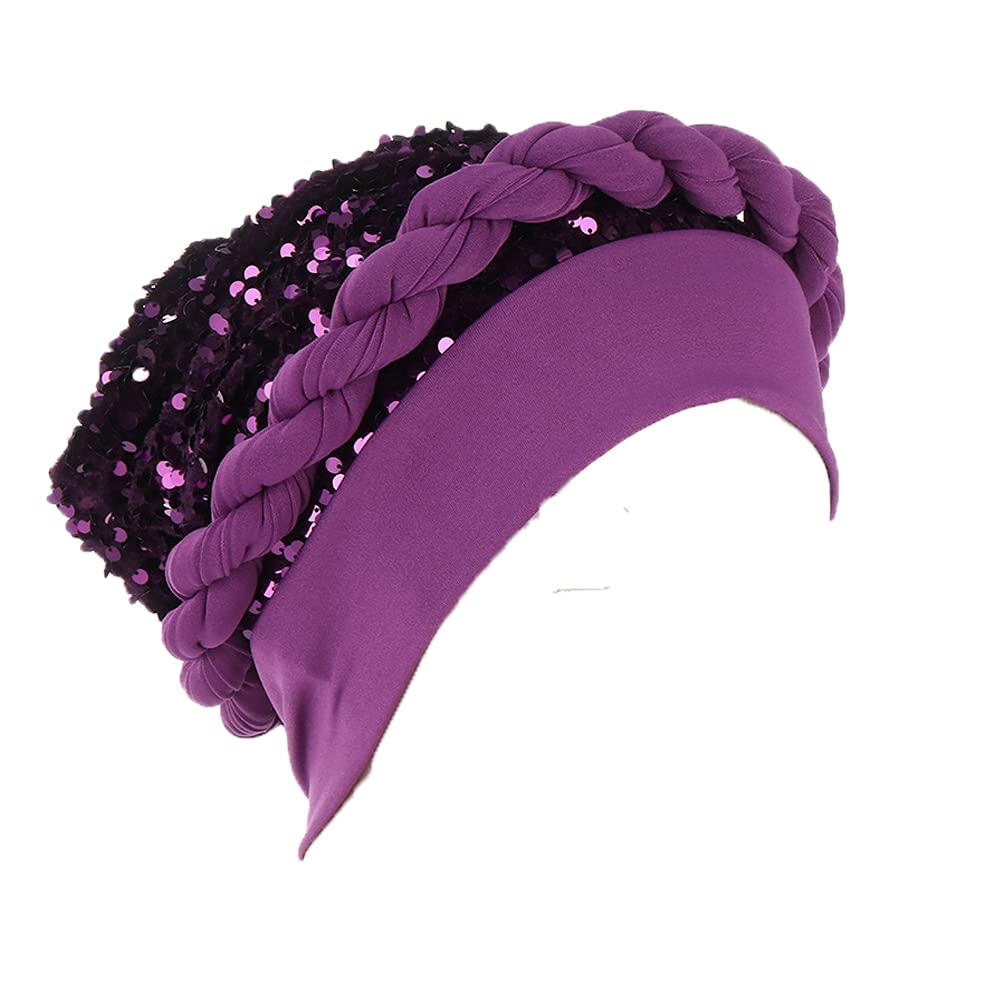 JDYaoYing Twisted Braid Turban Sequins Headwear for Women Headwrap Beanie Cap Hair Cover Hat