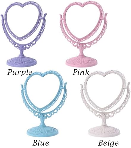 Miniatura 8 de AKOAK Paquete de 1 espejo cosmético simple y encantador en forma de corazón de plástico giratorio de doble cara, espejo ligero para baño, dormitorio