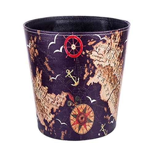 10L/2.64 Gallon PU Leather Trash Can Decorative Waterproof Wastebasket Paper Basket Garbage Bin for Home Office Bathroom
