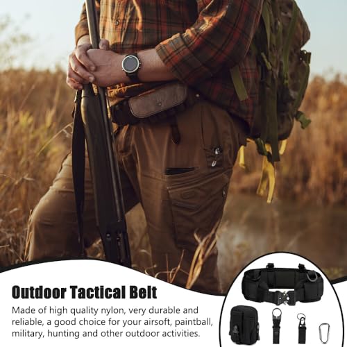 Gobesty Taktischer Gürtel mit Taschen, Nylon Militär Molle Gürtel, Schnellverschluss Metallschnalle Tactical Rigger Gürtel mit Wasserkocher-Schnalle, für Draussen Sportarten Camping, Schwarz