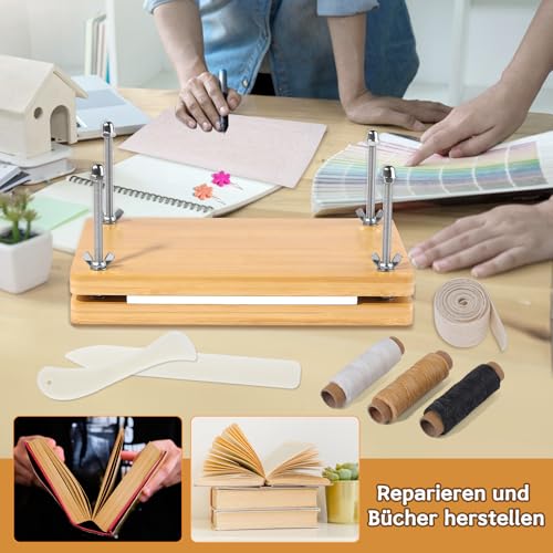 Wamkon Buchbinder Set, Buchbindeset, Buchpresse (30 x 19.2 cm), Buchbindewerkzeuge, Buchbindematerialien mit Holzbindepresse, Falzbein, Buchdeckel, Buchbindepresse, Ahle, Buchbindeband